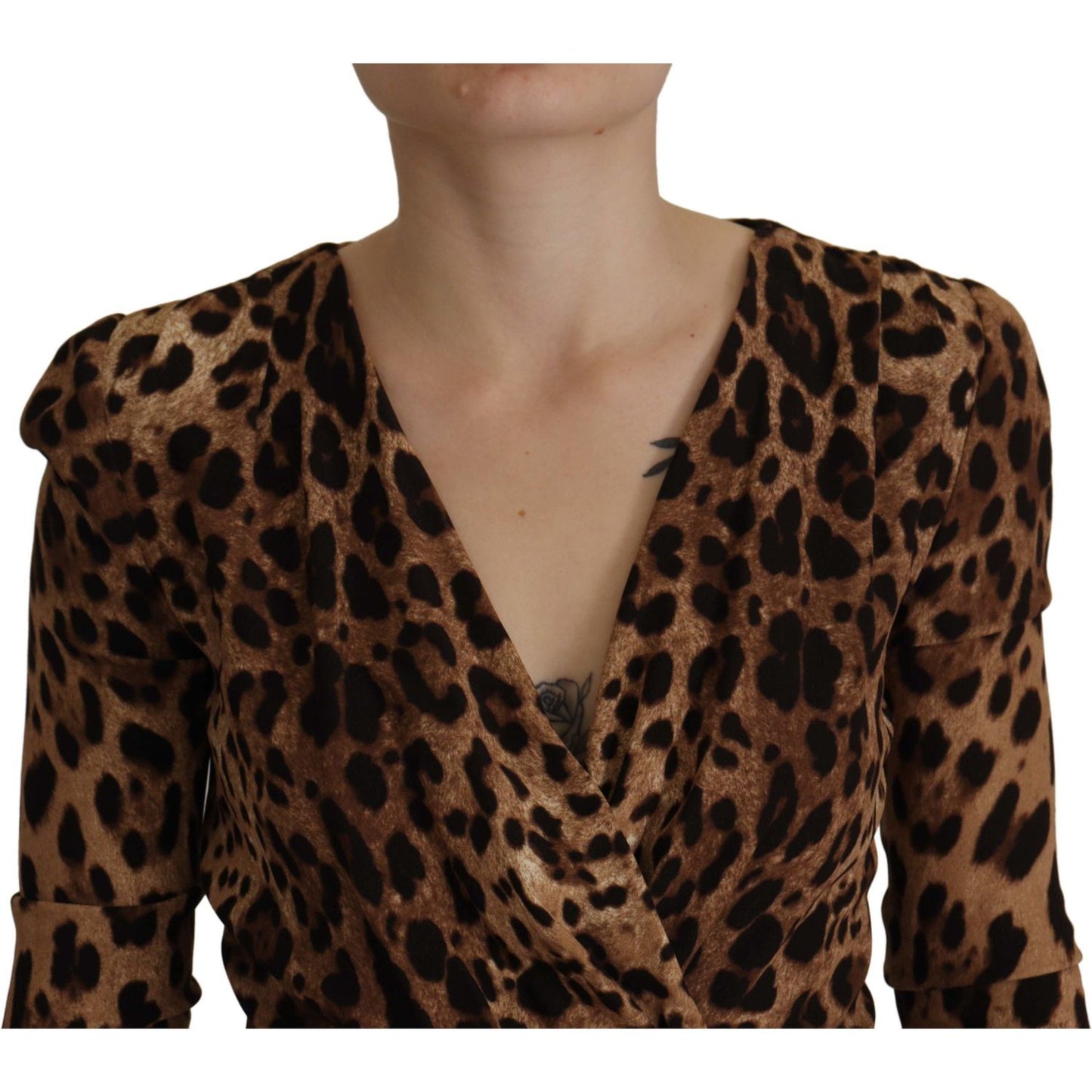 Dolce & Gabbana Brown Leopard Wrap A-line Maxi Viscose Dress 1728,5% Elastane,67345645728,Brown,Clothing,Dolce & Gabbana,Dresses - Clothing,Dresses - Women - Clothing,IT36|XXS,Longsleeve - Dresses - Clothing,Material: 95% Viscose,Midi - Dresses - Clothing