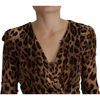 Dolce & Gabbana Brown Leopard Wrap A-line Maxi Viscose Dress 1728,5% Elastane,67345645728,Brown,Clothing,Dolce & Gabbana,Dresses - Clothing,Dresses - Women - Clothing,IT36|XXS,Longsleeve - Dresses - Clothing,Material: 95% Viscose,Midi - Dresses - Clothing