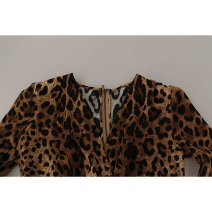 Dolce & Gabbana Brown Leopard Wrap A-line Maxi Viscose Dress 1728,5% Elastane,67345645728,Brown,Clothing,Dolce & Gabbana,Dresses - Clothing,Dresses - Women - Clothing,IT36|XXS,Longsleeve - Dresses - Clothing,Material: 95% Viscose,Midi - Dresses - Clothing