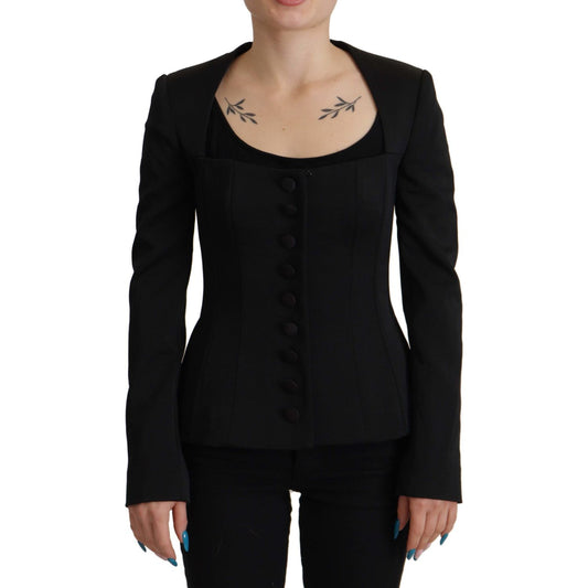 Dolce & Gabbana Sleek Black Snap Jacket with Silk Lining Dolce & Gabbana