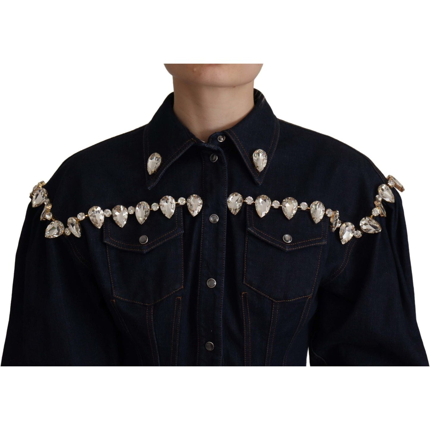 Dolce & Gabbana Blue Denim Crystal Embellish Cotton Jacket 1728,2% Elastane (stretch),67345645728,Blue,Clothing,Denim Jackets - Jackets & Coats - Clothing,Dolce & Gabbana,IT36|XXS,IT38 | XS,IT46|XL,Jackets & Coats - Clothing,Jackets & Coats - Women - Clot