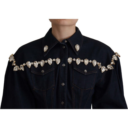 Dolce & Gabbana Blue Denim Crystal Embellish Cotton Jacket 1728,2% Elastane (stretch),67345645728,Blue,Clothing,Denim Jackets - Jackets & Coats - Clothing,Dolce & Gabbana,IT36|XXS,IT38 | XS,IT46|XL,Jackets & Coats - Clothing,Jackets & Coats - Women - Clot