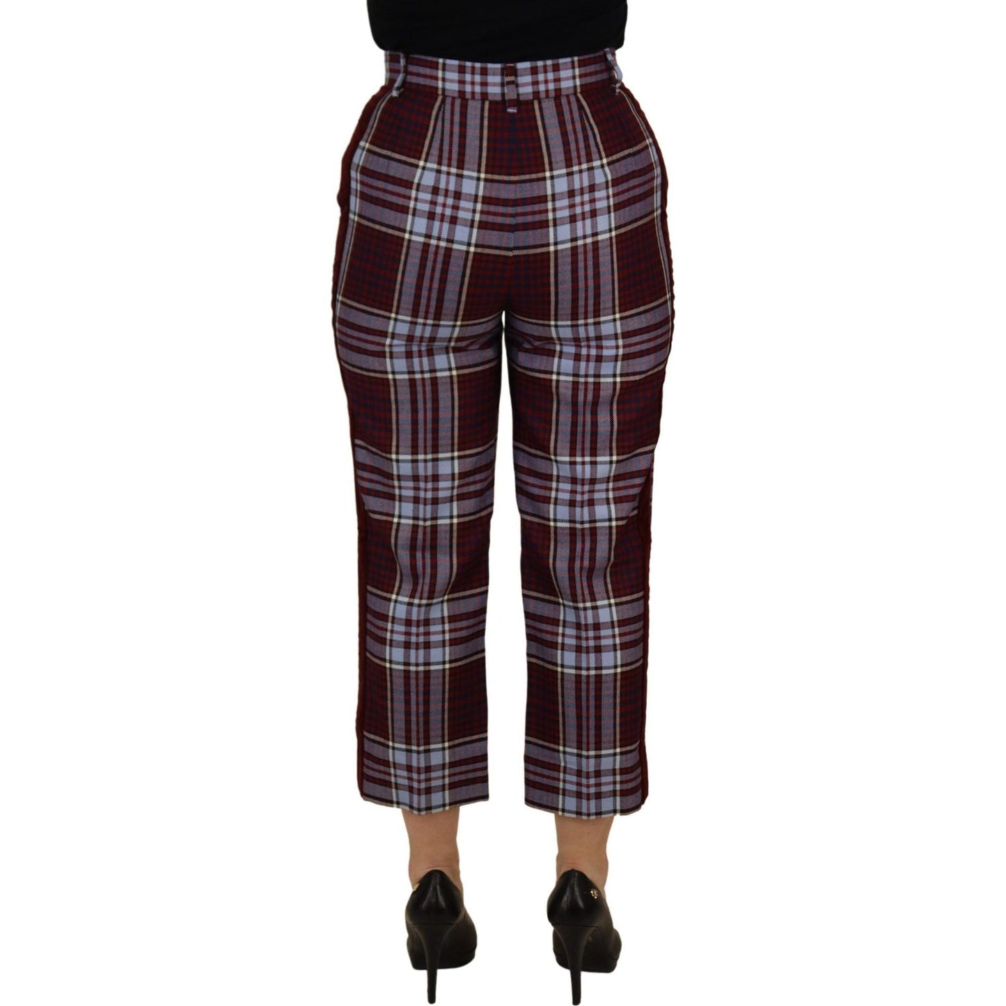 Dolce & Gabbana Gray Checked High Waist Cropped Trouser Pants 1% Elastane,1728,67345645728,9% Cotton,Clothing,Cropped Pants - Pants - Clothing,Dolce & Gabbana,Gray,IT42|M,Jeans & Pants - Women - Clothing,Material: 90% Wool,New with tags,Pants - Clothing,W