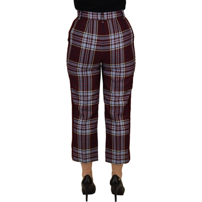Dolce & Gabbana Gray Checked High Waist Cropped Trouser Pants 1% Elastane,1728,67345645728,9% Cotton,Clothing,Cropped Pants - Pants - Clothing,Dolce & Gabbana,Gray,IT42|M,Jeans & Pants - Women - Clothing,Material: 90% Wool,New with tags,Pants - Clothing,W
