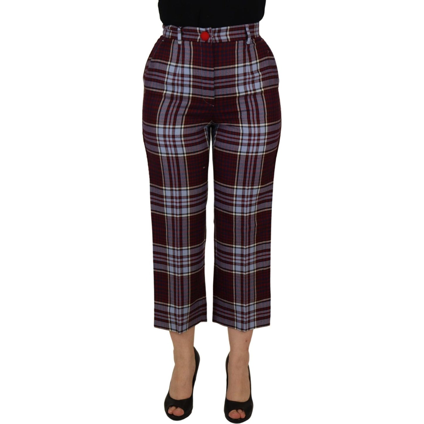 Dolce & Gabbana Gray Checked High Waist Cropped Trouser Pants 1% Elastane,1728,67345645728,9% Cotton,Clothing,Cropped Pants - Pants - Clothing,Dolce & Gabbana,Gray,IT42|M,Jeans & Pants - Women - Clothing,Material: 90% Wool,New with tags,Pants - Clothing,W