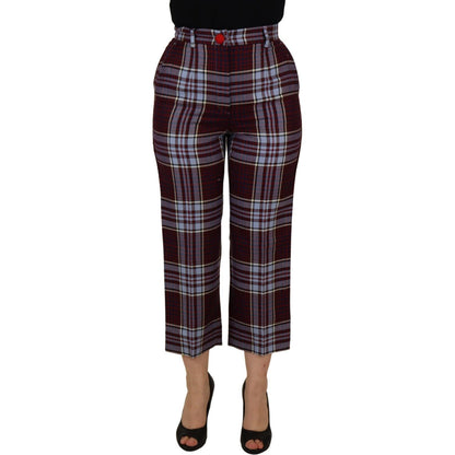 Dolce & Gabbana Gray Checked High Waist Cropped Trouser Pants 1% Elastane,1728,67345645728,9% Cotton,Clothing,Cropped Pants - Pants - Clothing,Dolce & Gabbana,Gray,IT42|M,Jeans & Pants - Women - Clothing,Material: 90% Wool,New with tags,Pants - Clothing,W