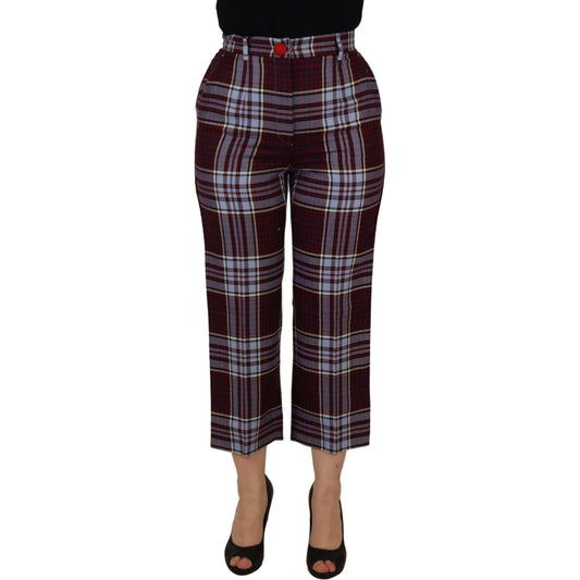 Dolce & Gabbana Gray Checked High Waist Cropped Trouser Pants 1% Elastane,1728,67345645728,9% Cotton,Clothing,Cropped Pants - Pants - Clothing,Dolce & Gabbana,Gray,IT42|M,Jeans & Pants - Women - Clothing,Material: 90% Wool,New with tags,Pants - Clothing,W