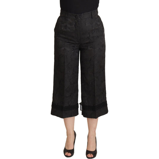 Dolce & Gabbana Black Brocade Cropped High Waist Pants 1% Elastane,1728,2% Nylon,40% Polyester,67345645728,Black,Clothing,Cropped Pants - Pants - Clothing,Dolce & Gabbana,IT36|XXS,IT46|XL,Jeans & Pants - Women - Clothing,Material: 57% Acetate,New with tag