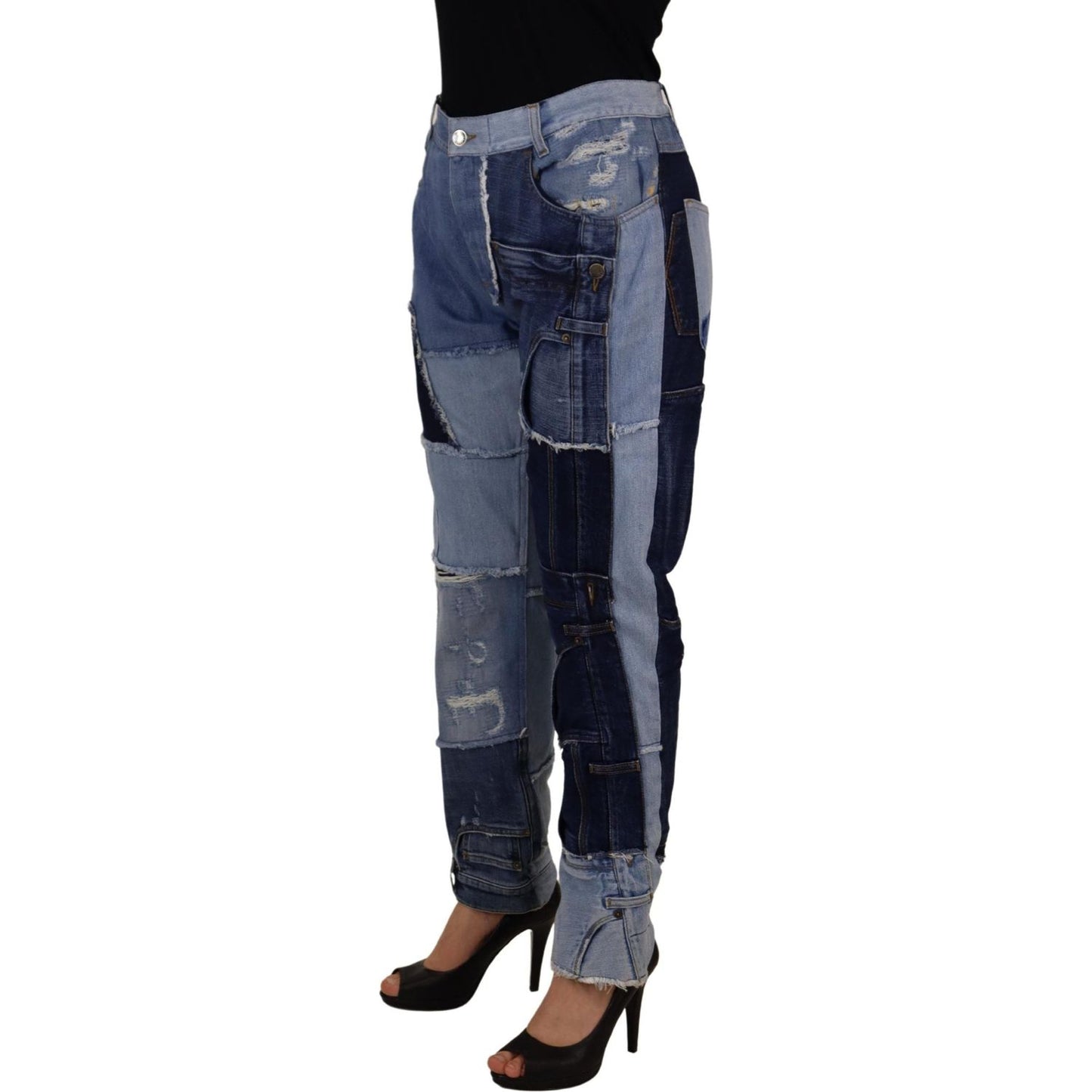 Dolce & Gabbana Multicolor Patchwork High Waist Denim Jeans 1728,67345645728,Clothing,Dolce & Gabbana,IT46|XL,Jeans & Pants - Women - Clothing,Jeans Denim - Clothing,Material: 100% Cotton,Multicolor,New with tags,Straight-Leg Jeans - Jeans Denim - Clothin