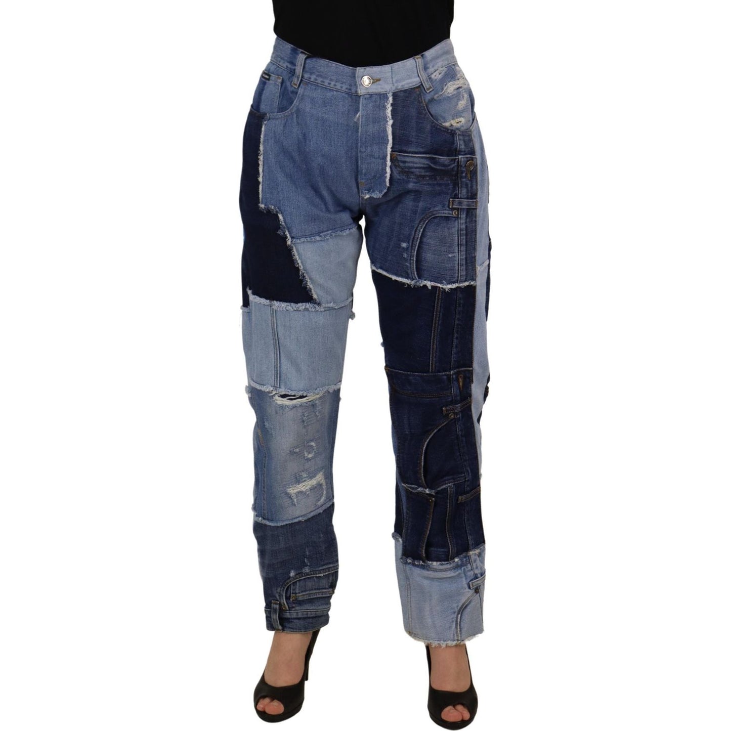 Dolce & Gabbana Multicolor Patchwork High Waist Denim Jeans 1728,67345645728,Clothing,Dolce & Gabbana,IT46|XL,Jeans & Pants - Women - Clothing,Jeans Denim - Clothing,Material: 100% Cotton,Multicolor,New with tags,Straight-Leg Jeans - Jeans Denim - Clothin