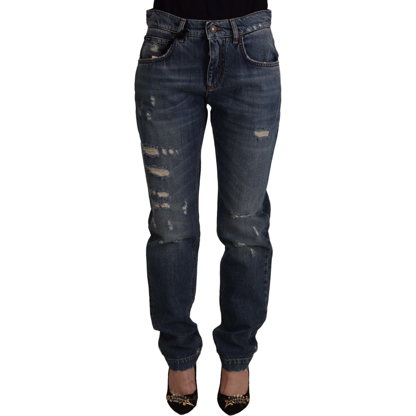 Dolce & Gabbana Blue Denim Baroque Heart Logo Patch Pants Jeans 1728,67345645728,Blue,Clothing,Dolce & Gabbana,IT38|XS,Jeans & Pants - Women - Clothing,Jeans Denim - Clothing,Material: 100% Cotton,New with tags,Relaxed Fit Jeans - Jeans Denim - Clothing,W