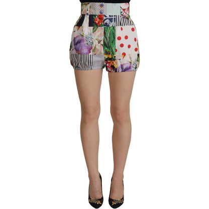 Dolce & Gabbana Multicolor Patchwork High Waist Cotton Shorts 1728,67345645728,Clothing,Dolce & Gabbana,IT40|S,Material: 100% Cotton,Multicolor,New with tags,Short and Mini - Shorts - Clothing,Shorts - Clothing,Shorts - Women - Clothing,Women,Women - Clot