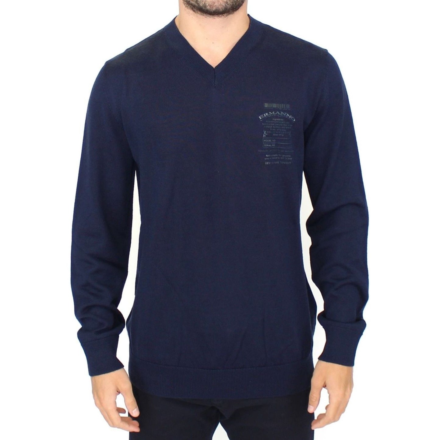 Ermanno Scervino Blue Wool Blend V-neck Pullover Sweater Ermanno Scervino