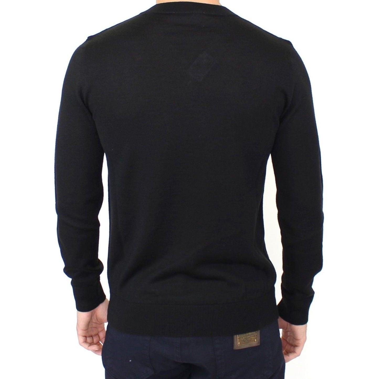 Ermanno Scervino Black Wool Blend V-neck Pullover Sweater Ermanno Scervino