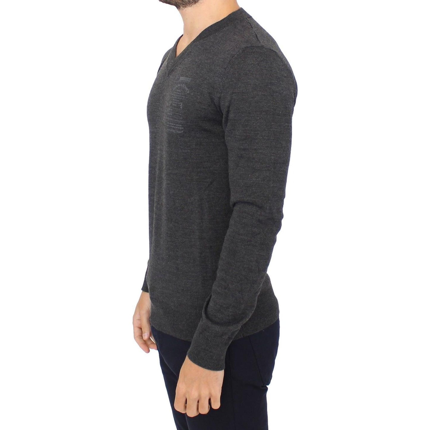 Ermanno Scervino Gray Wool Blend V-neck Pullover Sweater Ermanno Scervino
