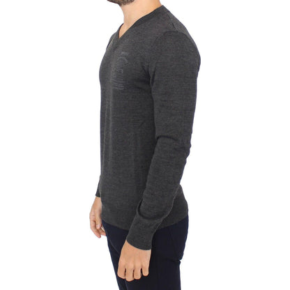 Ermanno Scervino Gray Wool Blend V-neck Pullover Sweater Ermanno Scervino