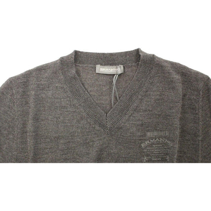 Ermanno Scervino Gray Wool Blend V-neck Pullover Sweater Ermanno Scervino