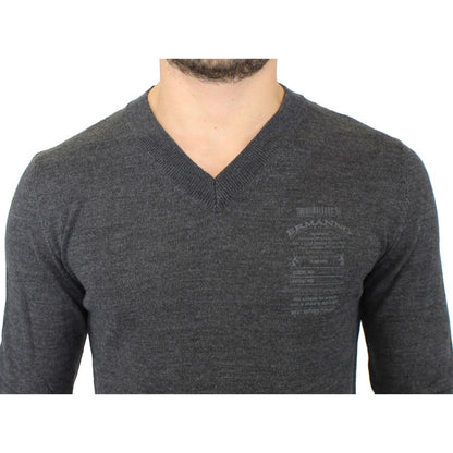 Ermanno Scervino Gray Wool Blend V-neck Pullover Sweater Ermanno Scervino