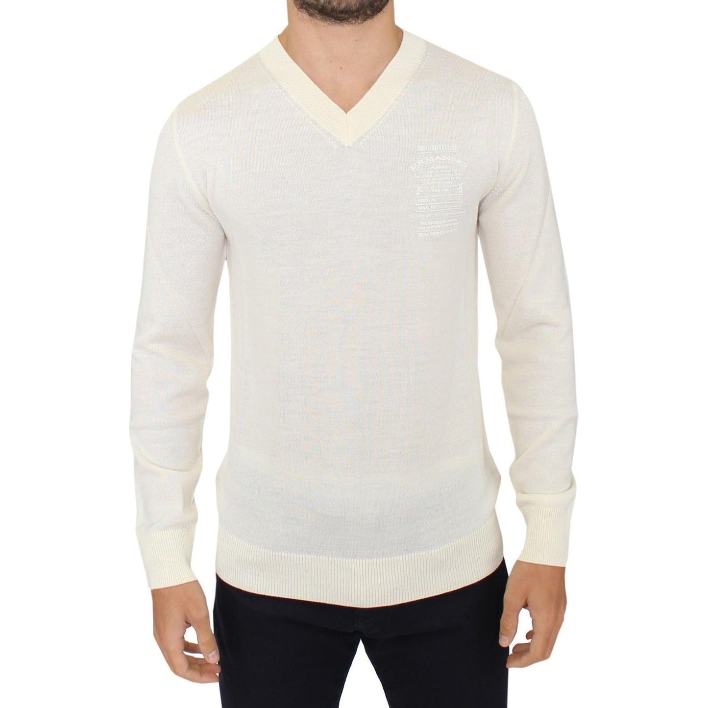 Ermanno Scervino Off-White V-Neck Wool Blend Pullover Ermanno Scervino