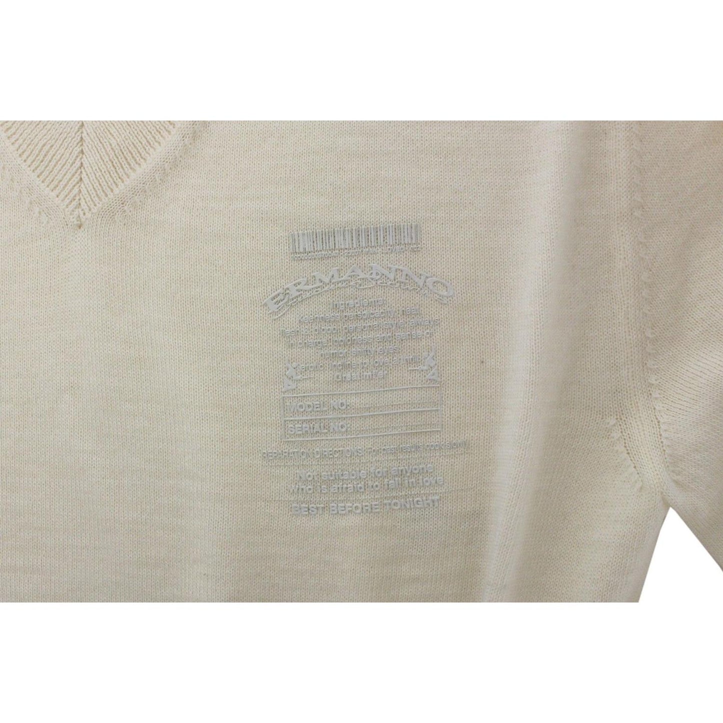 Ermanno Scervino Off White Wool Blend V-neck Pullover Sweater Ermanno Scervino