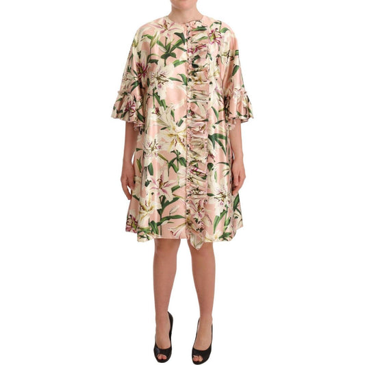 Dolce & Gabbana Elegant Floral Ruffled Silk Long Coat Dolce & Gabbana