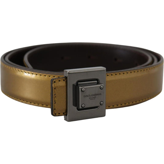 Dolce & Gabbana Gold Square Buckle Leather Belt Dolce & Gabbana