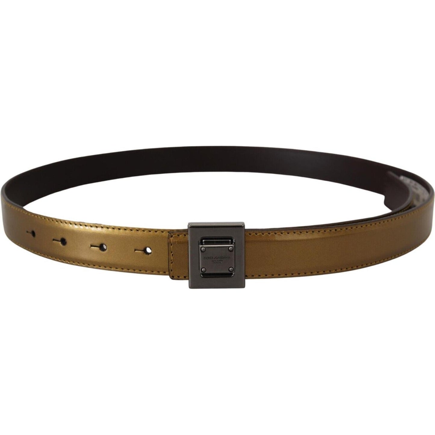 Dolce & Gabbana Gold Square Buckle Leather Belt Dolce & Gabbana