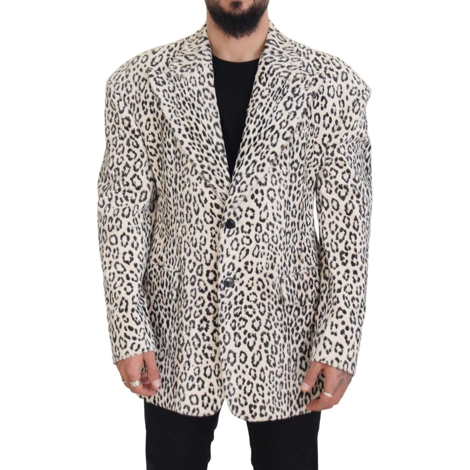 Dolce & Gabbana White Leopard Single Breasted Coat Blazer