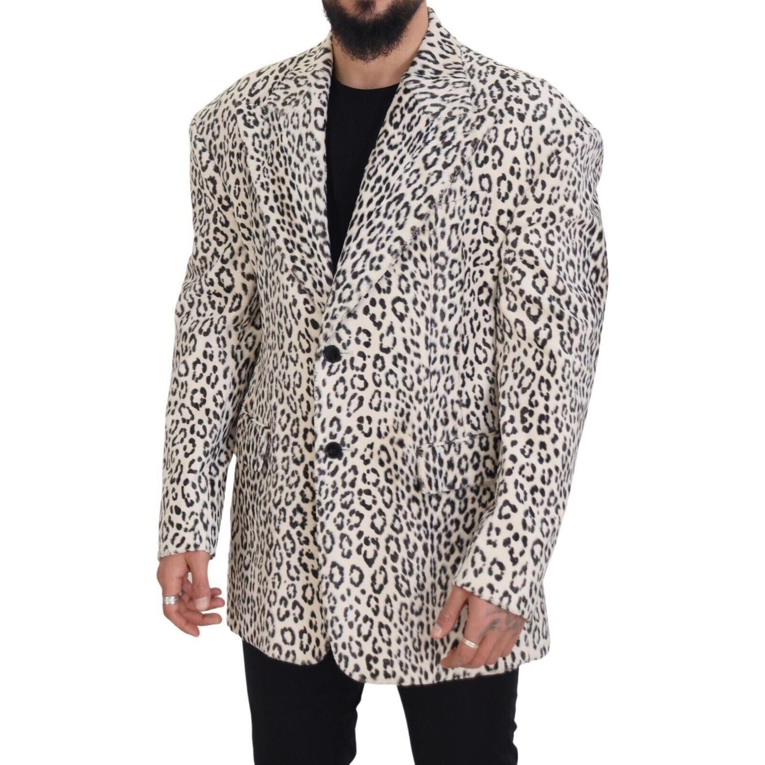 Dolce & Gabbana White Leopard Single Breasted Coat Blazer
