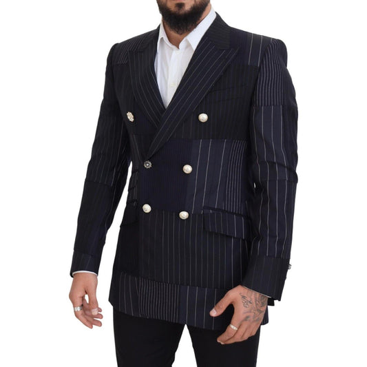 Dolce & Gabbana Elegant Navy Slim-Fit Double Breasted Blazer Dolce & Gabbana