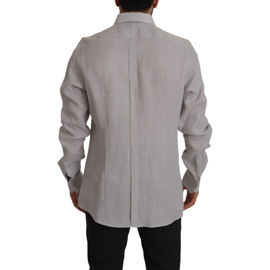 Dolce & Gabbana Elegant Grey Slim Fit Linen Shirt MAN SHIRTS Dolce & Gabbana