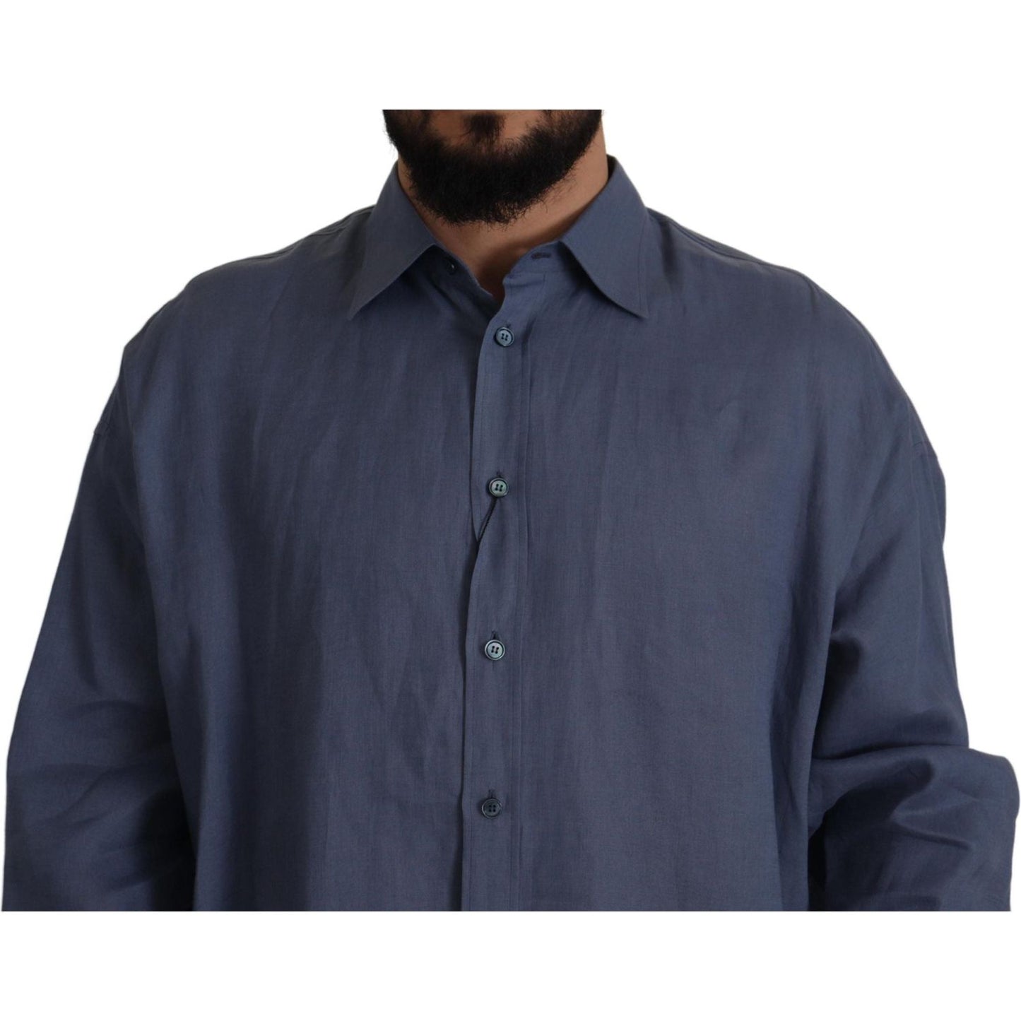 Dolce & Gabbana Elegant Dark Blue Linen Dress Shirt Dolce & Gabbana