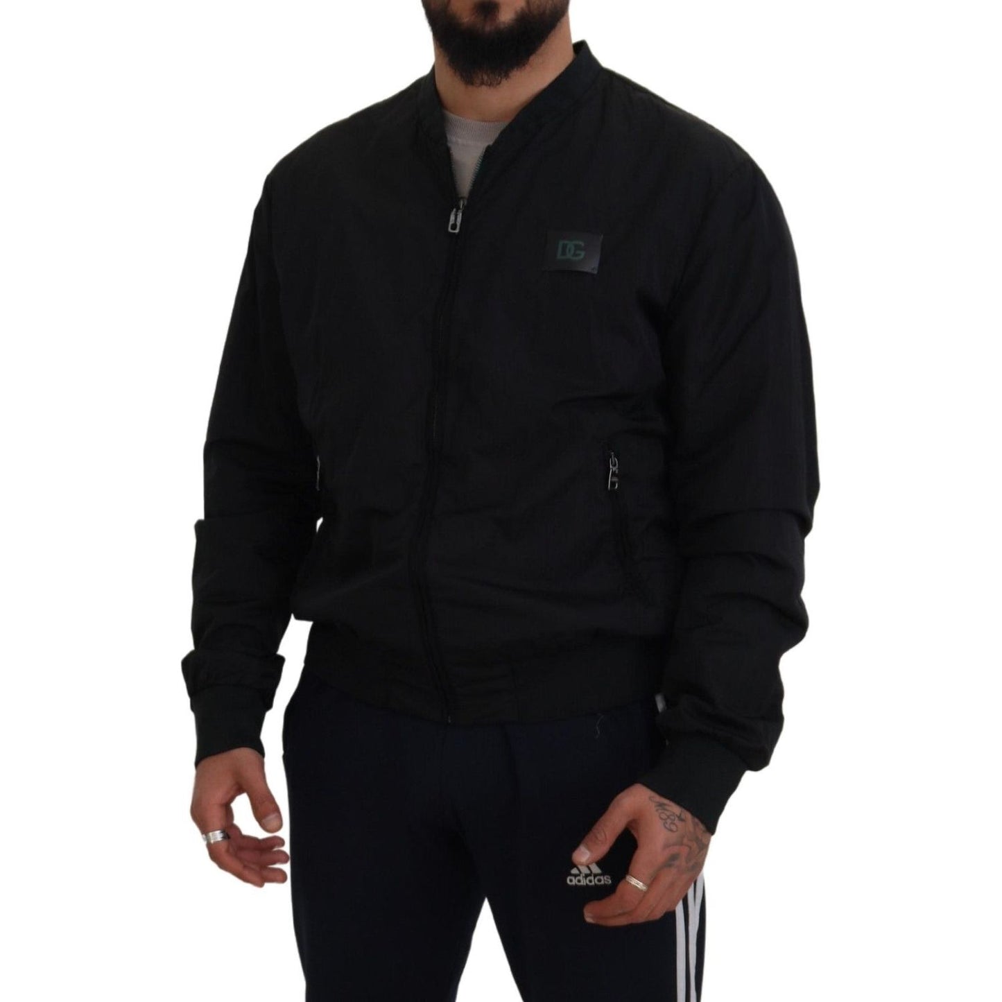 Dolce & Gabbana Black Nylon Logo Bomber Zipper Jacket 1728,67345645728,Black,Bombers - Jackets & Coats - Clothing,Clothing,Dolce & Gabbana,IT46 | S,Jackets & Coats - Clothing,Jackets - Men - Clothing,Material: 100% Nylon,Men,Men - Clothing,New with tags