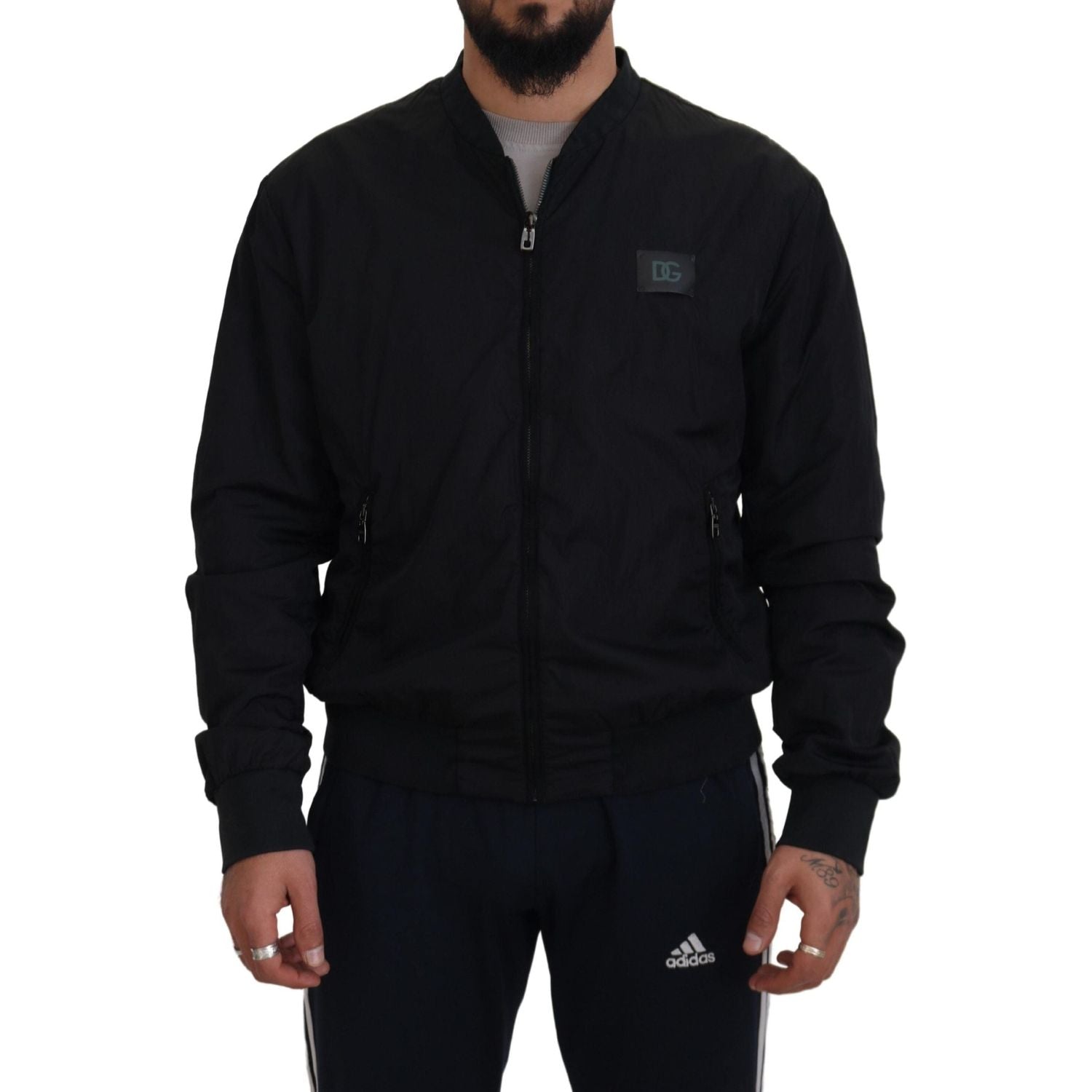 Dolce & Gabbana Black Nylon Logo Bomber Zipper Jacket