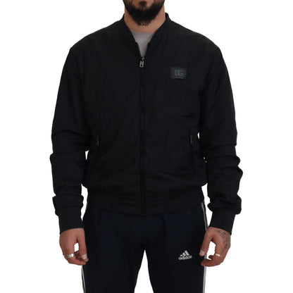 Dolce & Gabbana Black Nylon Logo Bomber Zipper Jacket 1728,67345645728,Black,Bombers - Jackets & Coats - Clothing,Clothing,Dolce & Gabbana,IT46 | S,Jackets & Coats - Clothing,Jackets - Men - Clothing,Material: 100% Nylon,Men,Men - Clothing,New with tags