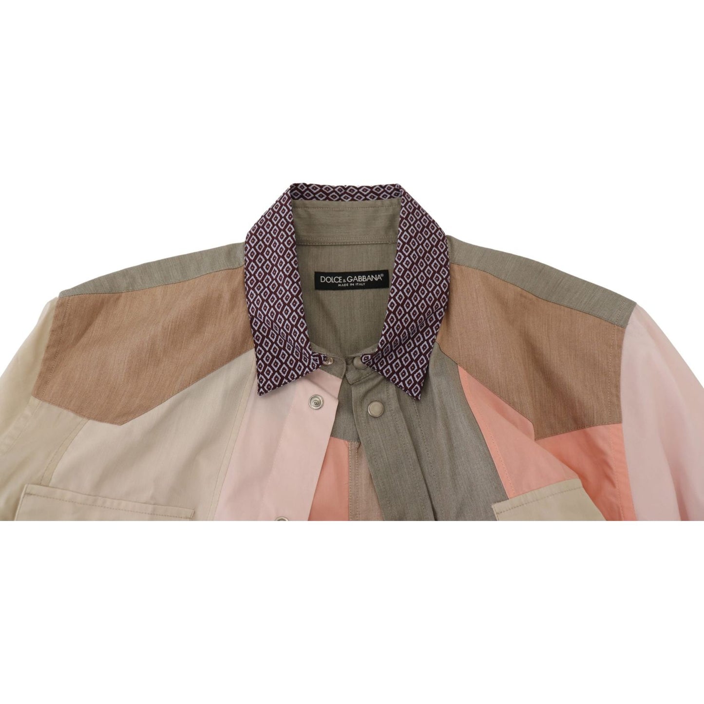 Dolce & Gabbana Multicolor Cotton Patchwork Slim Shirt 1728,2% Polyester,67345645728,Clothing,Dolce & Gabbana,Dress Shirts - Shirts - Clothing,IT37 | XS,Material: 98% Cotton,Men,Men - Clothing,Multicolor,New with tags,Shirts - Clothing,Shirts - Men - Clot