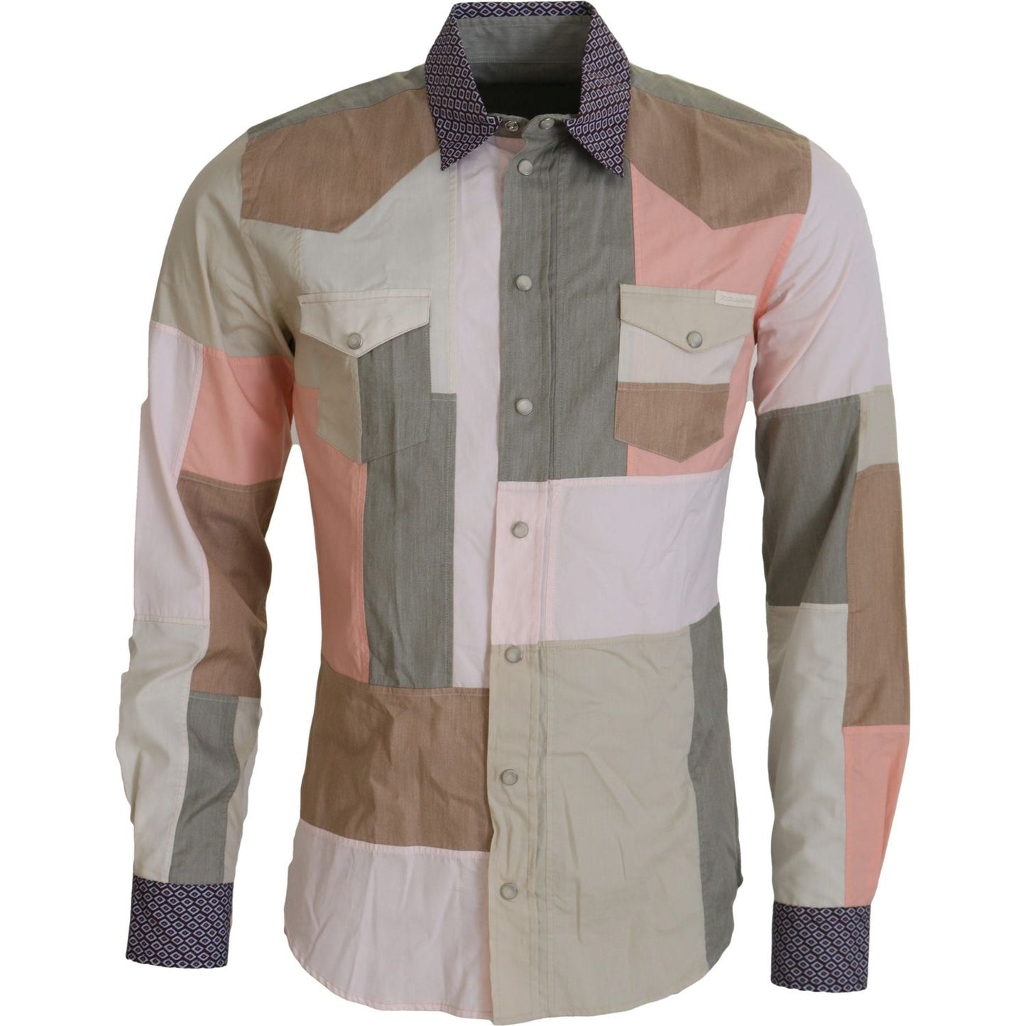 Dolce & Gabbana Multicolor Cotton Patchwork Slim Shirt 1728,2% Polyester,67345645728,Clothing,Dolce & Gabbana,Dress Shirts - Shirts - Clothing,IT37 | XS,Material: 98% Cotton,Men,Men - Clothing,Multicolor,New with tags,Shirts - Clothing,Shirts - Men - Clot