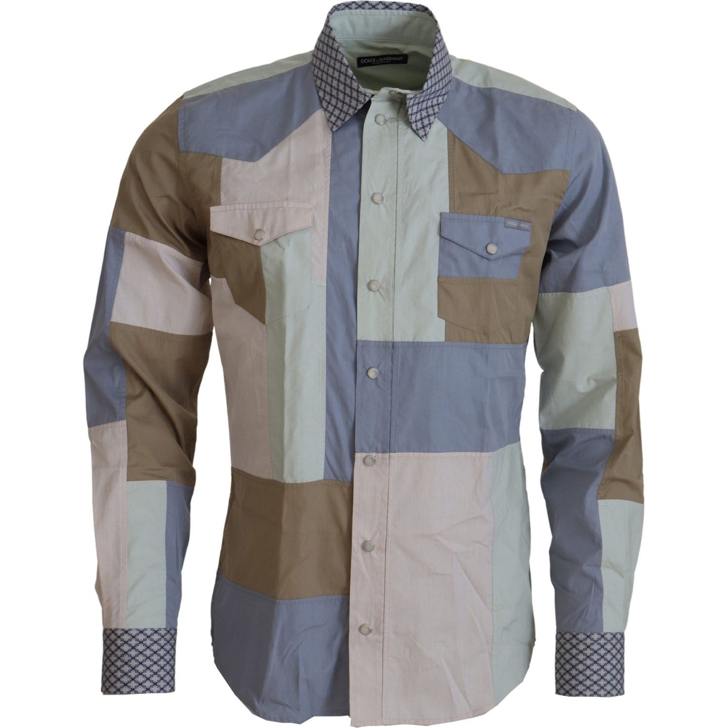 Dolce & Gabbana Multicolor Cotton Patchwork Slim Shirt 1728,67345645728,Clothing,Dolce & Gabbana,Dress Shirts - Shirts - Clothing,IT37 | XS,IT38 | XS,IT44 | 3XL,Material: 100% Cotten,Men,Men - Clothing,Multicolor,New with tags,Shirts - Clothing,Shirts - M