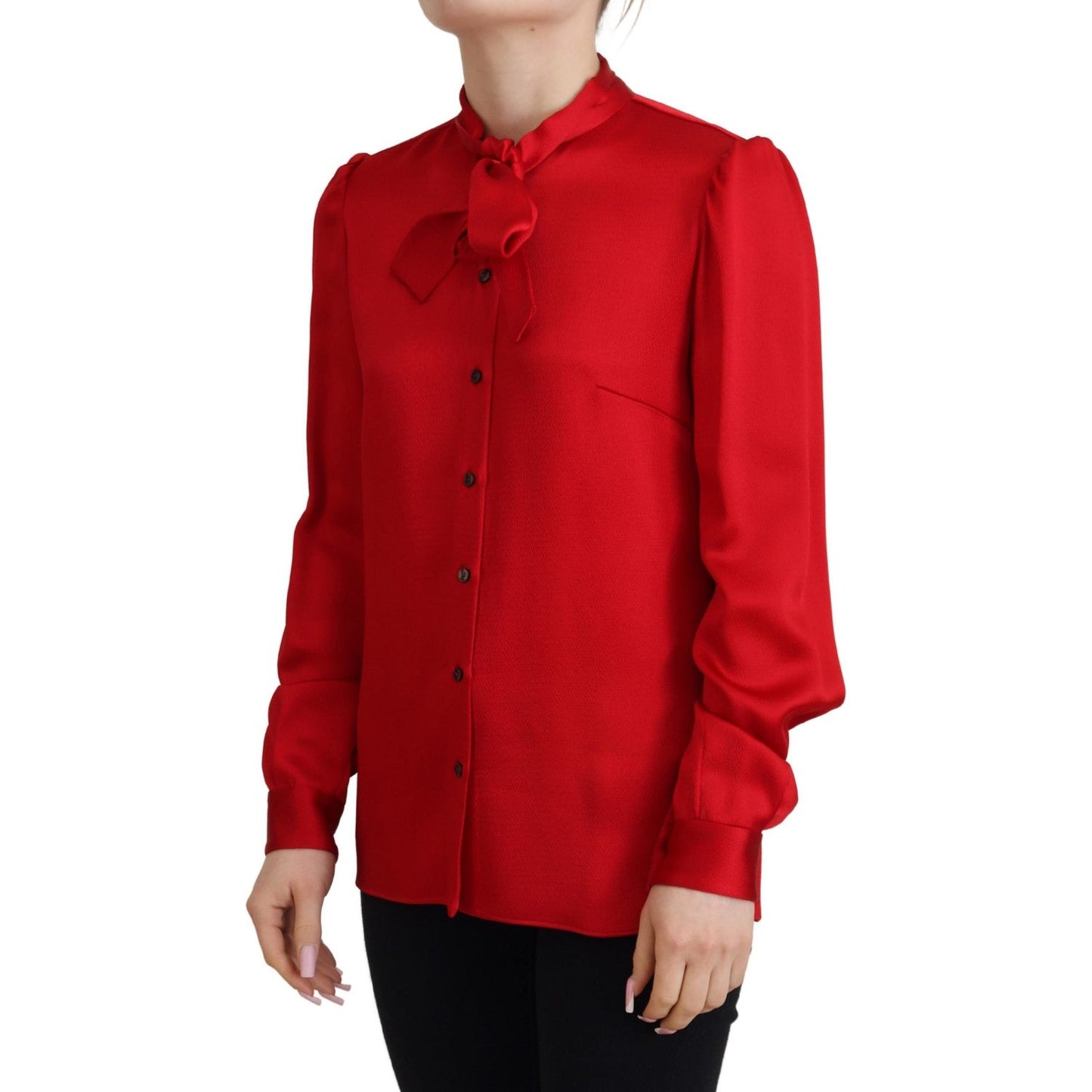 Dolce & Gabbana Elegant Red Ascot Collar Blouse Dolce & Gabbana