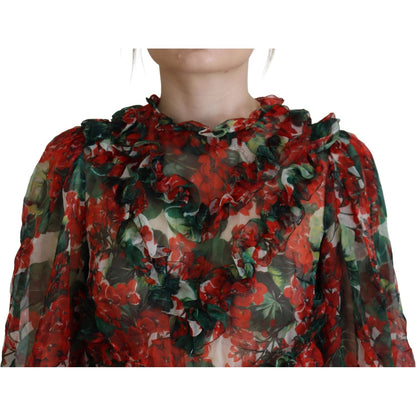 Dolce & Gabbana Multicolor Geranium A-line Knee Length Dress 1728,67345645728,Clothing,Dolce & Gabbana,Dresses - Clothing,Dresses - Women - Clothing,IT40|S,Longsleeve - Dresses - Clothing,Material: 100% Silk,Midi - Dresses - Clothing,Multicolor,New with t