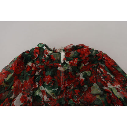 Dolce & Gabbana Multicolor Geranium A-line Knee Length Dress 1728,67345645728,Clothing,Dolce & Gabbana,Dresses - Clothing,Dresses - Women - Clothing,IT40|S,Longsleeve - Dresses - Clothing,Material: 100% Silk,Midi - Dresses - Clothing,Multicolor,New with t