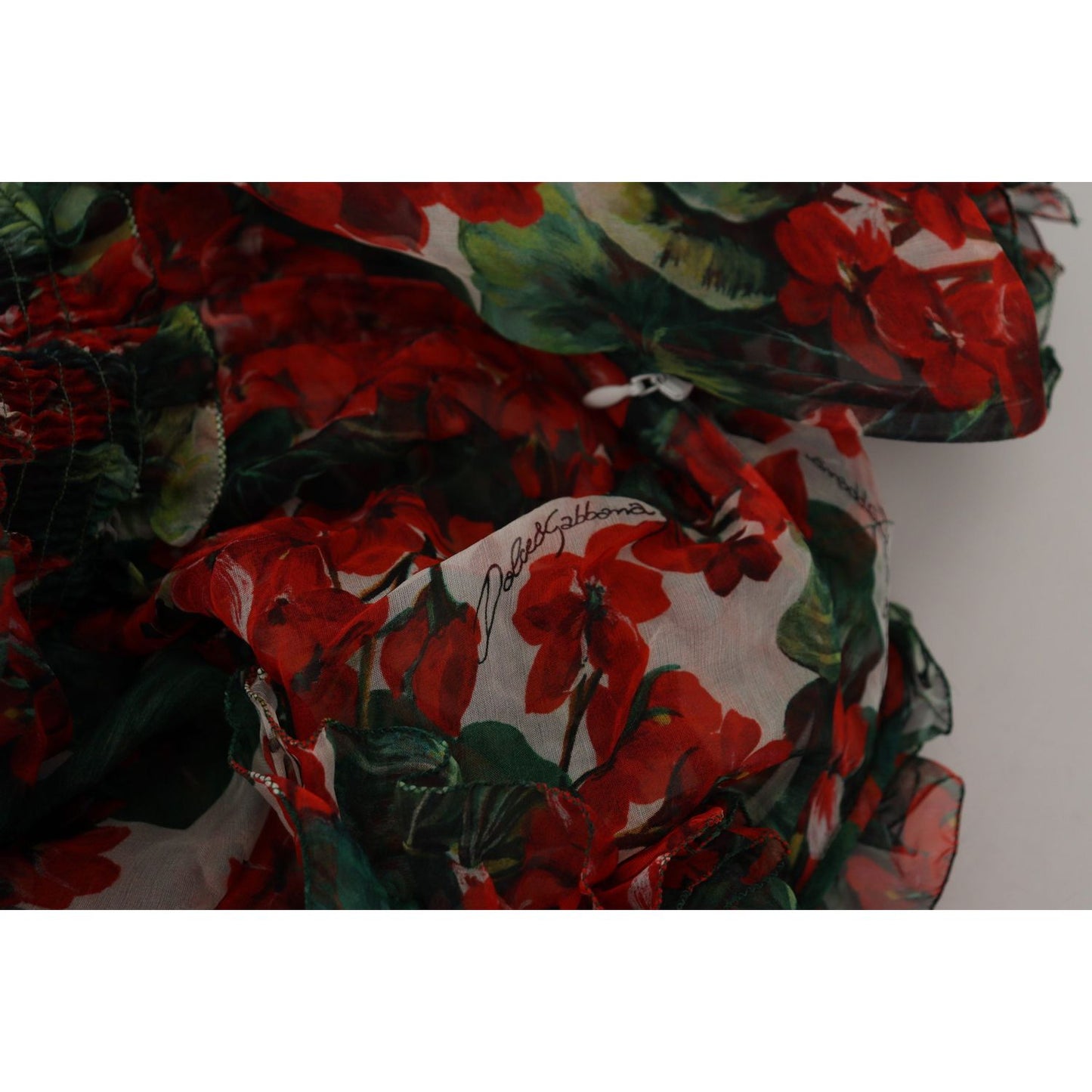 Dolce & Gabbana Multicolor Geranium A-line Knee Length Dress 1728,67345645728,Clothing,Dolce & Gabbana,Dresses - Clothing,Dresses - Women - Clothing,IT40|S,Longsleeve - Dresses - Clothing,Material: 100% Silk,Midi - Dresses - Clothing,Multicolor,New with t