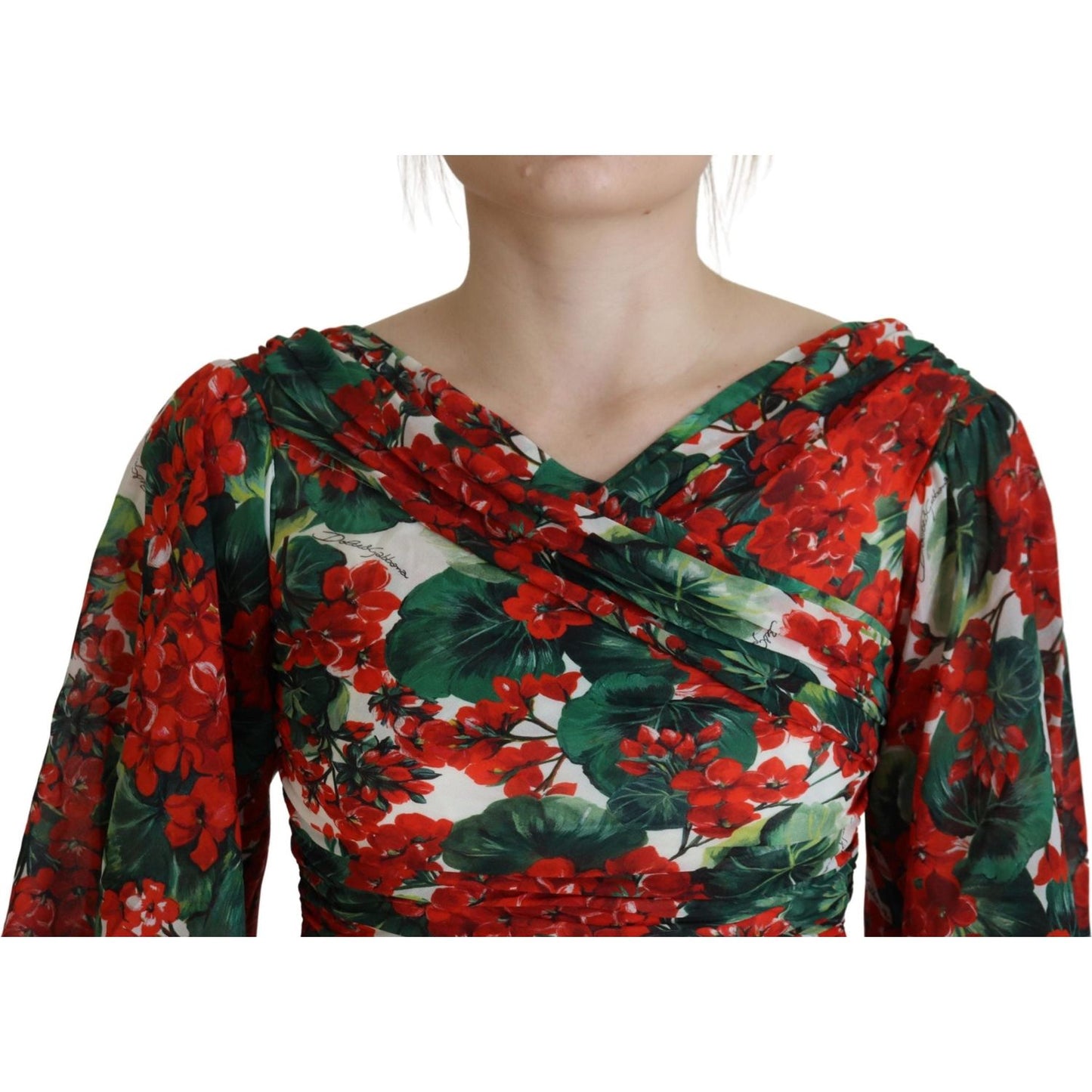 Dolce & Gabbana Multicolor Geranium Silk Sheath Midi Dress 1728,67345645728,Clothing,Dolce & Gabbana,Dresses - Clothing,Dresses - Women - Clothing,IT38 | XS,Material: 93% Silk 7% Elastane,Midi - Dresses - Clothing,Multicolor,New with tags,Shortsleeve - Dr