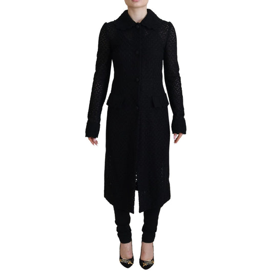 Dolce & Gabbana Black Button Down Long Blazer Cotton Jacket