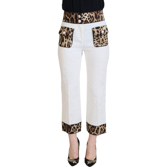 Dolce & Gabbana White Leopard Print High Waist Pants 1% Elastane,1728,21% Silk,67345645728,7% Viscose,Clothing,Cropped Pants - Pants - Clothing,Dolce & Gabbana,IT36|XXS,Jeans & Pants - Women - Clothing,Material: 71% Cotton,New with tags,Pants - Clothing,W