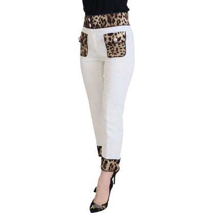 Dolce & Gabbana White Leopard Print High Waist Pants 1% Elastane,1728,21% Silk,67345645728,7% Viscose,Clothing,Cropped Pants - Pants - Clothing,Dolce & Gabbana,IT36|XXS,Jeans & Pants - Women - Clothing,Material: 71% Cotton,New with tags,Pants - Clothing,W