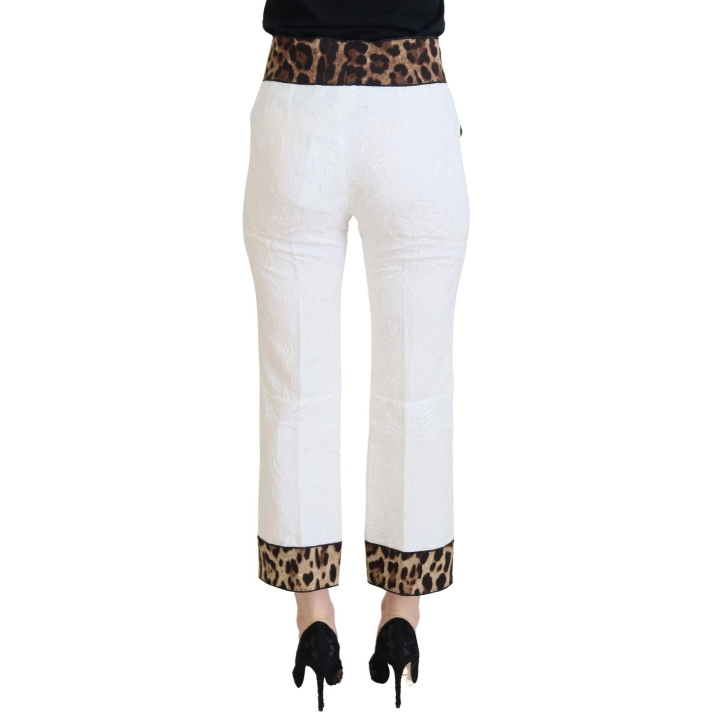 Dolce & Gabbana White Leopard Print High Waist Pants 1% Elastane,1728,21% Silk,67345645728,7% Viscose,Clothing,Cropped Pants - Pants - Clothing,Dolce & Gabbana,IT36|XXS,Jeans & Pants - Women - Clothing,Material: 71% Cotton,New with tags,Pants - Clothing,W
