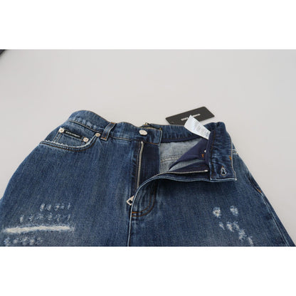 Dolce & Gabbana Blue Washed Cotton Tattered Denim Jeans