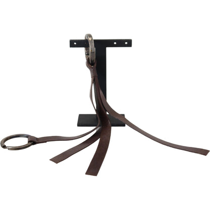 Costume National Brown Leather Silver Tone Metal Keyring Keychain 1728,67345645728,Accessories,Brown,Costume National,Keychains - Other Accessories - Accessories,Keychains - Women - Accessories,leather,Material: Brass,New with tags,Other Accessories - Acc