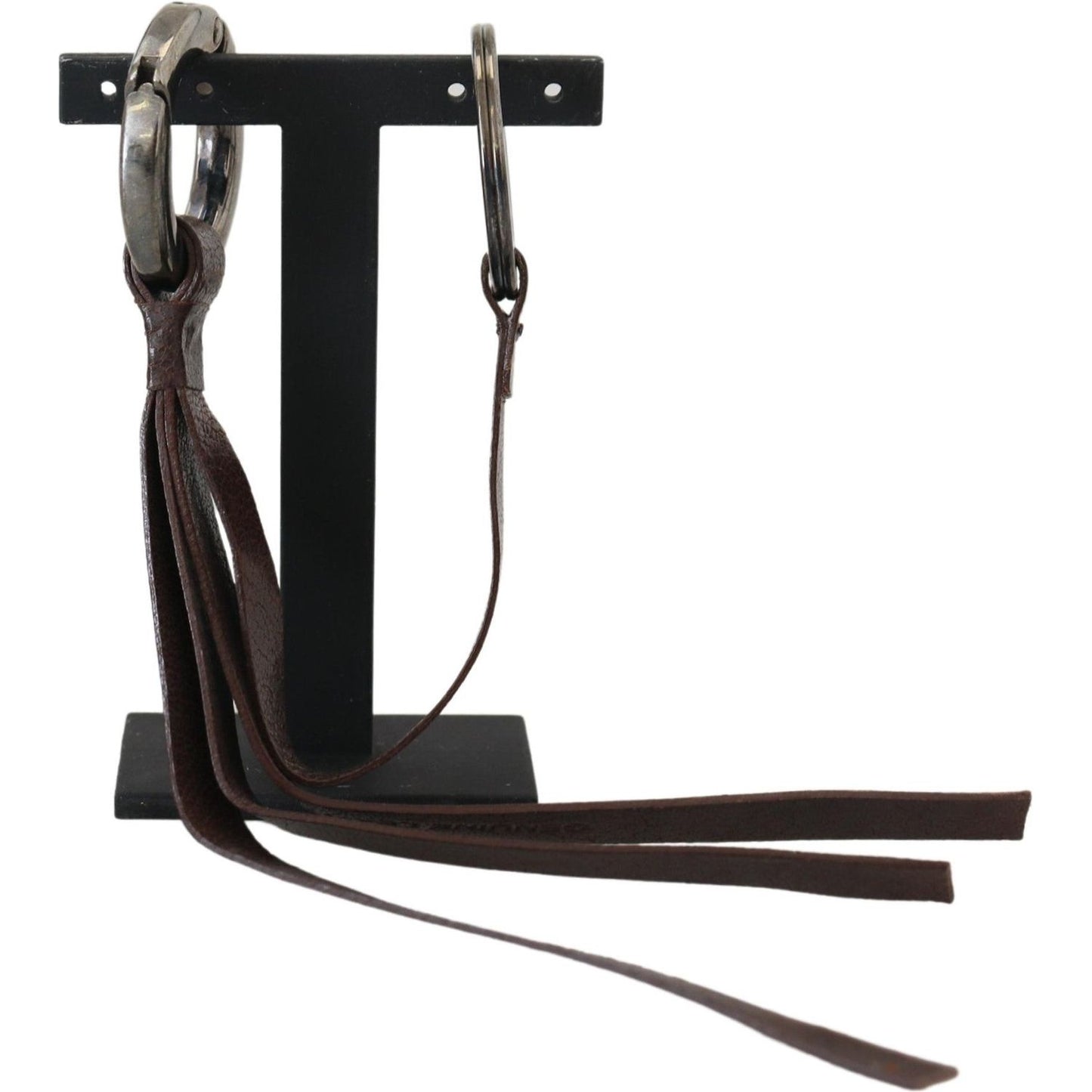 Costume National Brown Leather Silver Tone Metal Keyring Keychain 1728,67345645728,Accessories,Brown,Costume National,Keychains - Other Accessories - Accessories,Keychains - Women - Accessories,leather,Material: Brass,New with tags,Other Accessories - Acc